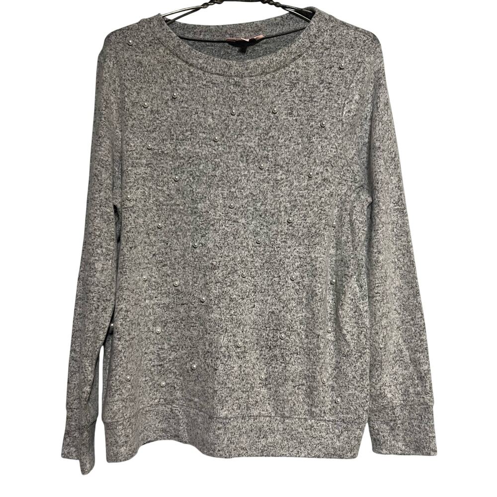 Juicy Couture Sweater Size Medium Heather Gray Faux Pearl Beaded Super Soft